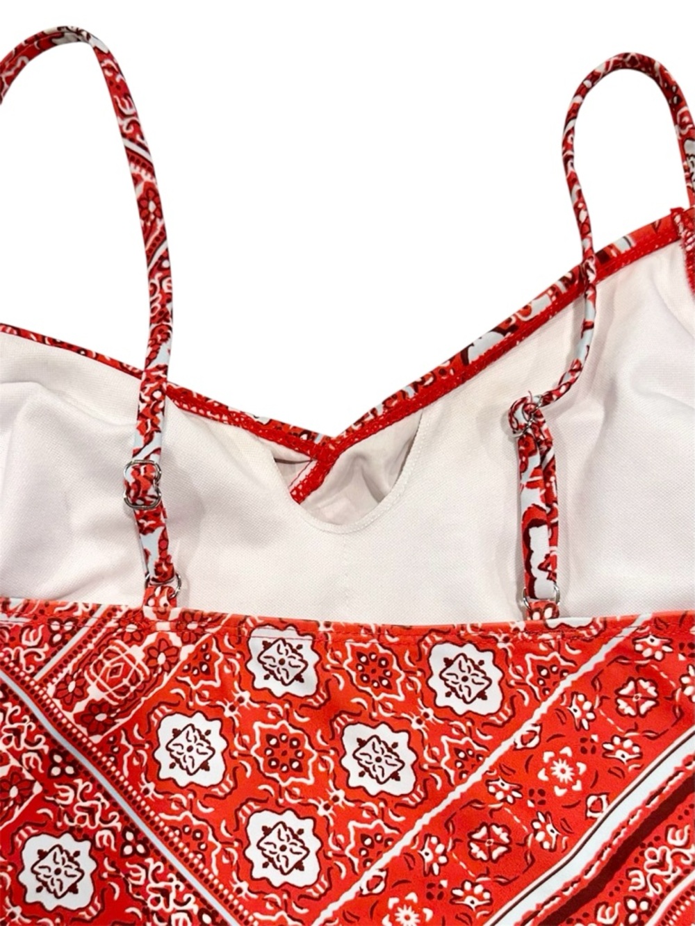 Red Ruched Bandana Print Tankini Top and Skort Swim Set - Size: Large - Picture 6 of 11